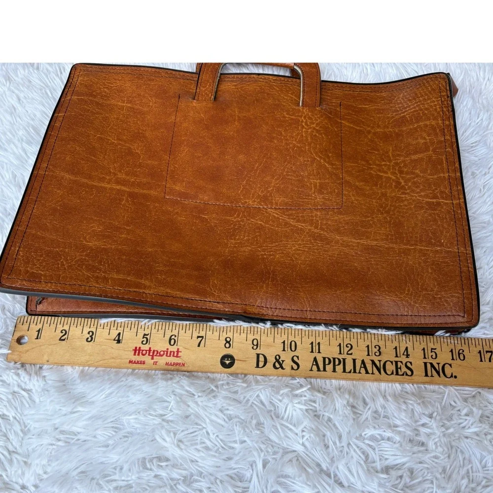 Vintage Tan Textured Faux Leather Slim Briefcase Document Bag Made in Korea